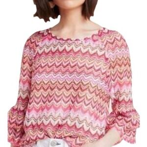 Anthropologie Eva Franco Lorelle Top Pink Ivory‎ Coral Beige Size Small EUC Boho
